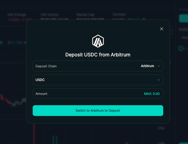 HyperliquidでArbitrum USDCを入金する画面